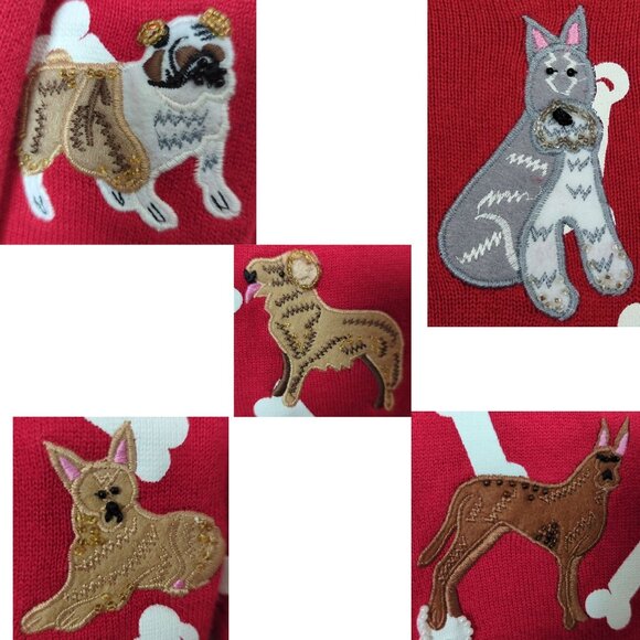 Berek Vintage Red Sweater Cardigan Women’s XL Embroidered Dog and Bone Beaded - Picture 5 of 16